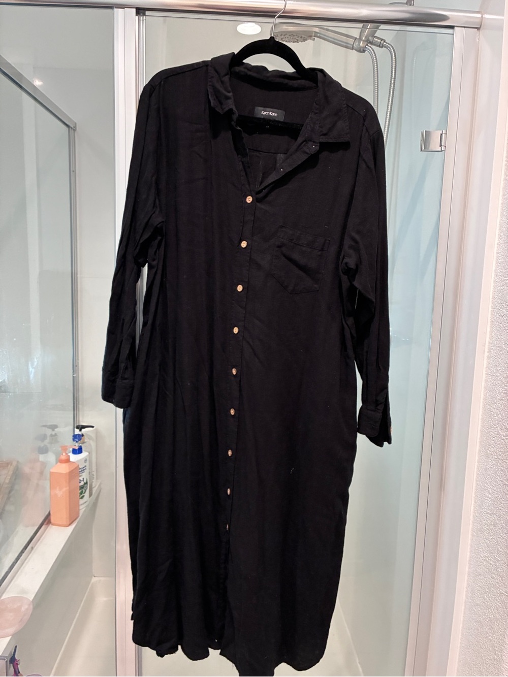 Karen Kane Black Long Button-Front Casual Shirt Dress